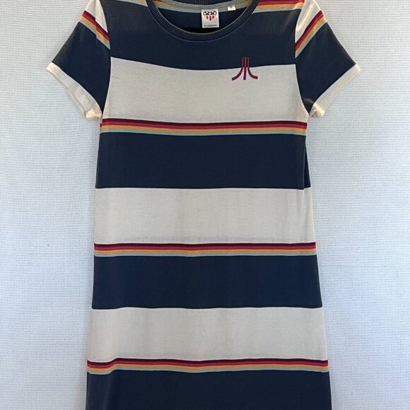 Junk Food Clothing T Shirt Dress Short Sleeve Wide Striped Blue White Size Small - Picture 4 of 8